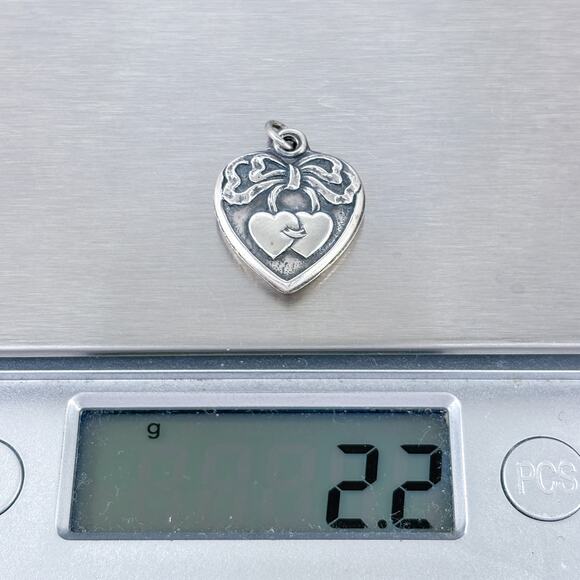 Vintage Sterling Silver 925 | Double Heart Bow Heart Charm - Picture 6 of 6